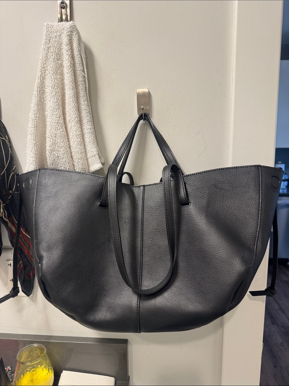 Black Leather Tote Bag - Women's Carryall